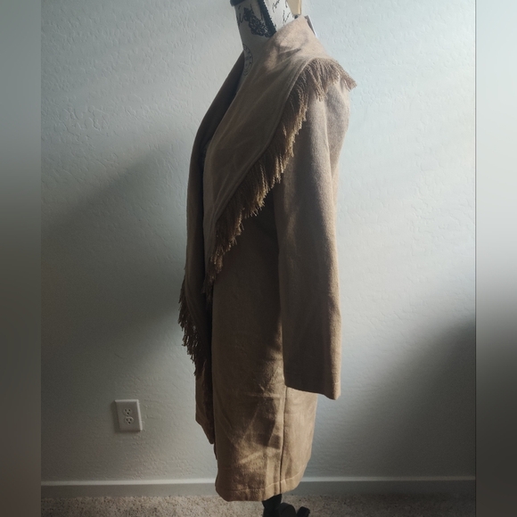 🆕 BB Dakota Steve Madden Beige Tan Suede Western Fringed Trenchcoat Jacket_XS - Picture 2 of 10